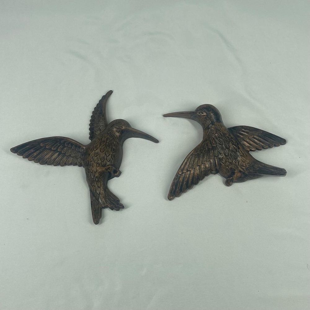 Vintage 1978 Dart Industries Hummingbird Wall Plaques Bronze Tone Set of 2